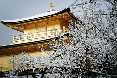 雪化粧の金閣寺
